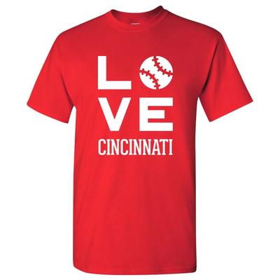 Cincinnati Love Baseball League Team Pride Hometown Majors T Shirt - Red