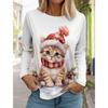 Autumn and Winter Round Neck 3D Christmas Cute Dog Printed Top Fashionable Casual Long Sleeved Women's T-shirts