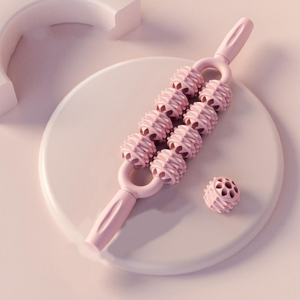 

Anti Cellulite Roller Ball Massage Stick Fitness Fascia Stick Portable Yoga Massage Stick Arms 8 roller-Pink