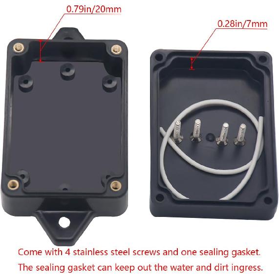 Project Box ABS Black Electrical Boxes IP65 Outdoor Waterproof Box Electronic Junction Box Fixed Ear Power Enclosure with Cable Glands for DIY