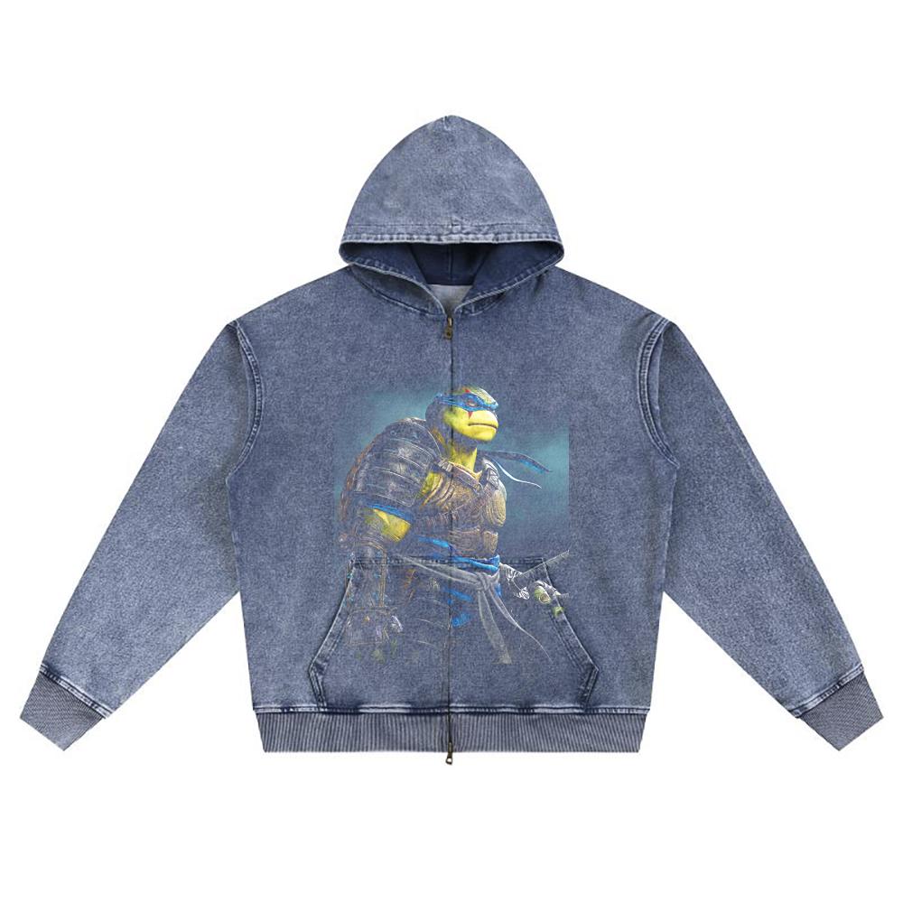 DTG Print Knitted Denim Zip-Up Hoodie Copy of LEONARDO Brother Print Zipper Hoodies  