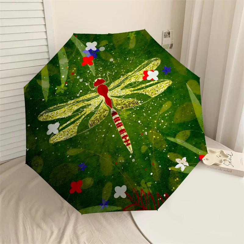 

1pc Dragonfly, Flowers Automatic Open/Close Umbrella with Windproof, 8-Rib Sturdy Canopy, Durable Ribs, Fashionable Design1175A