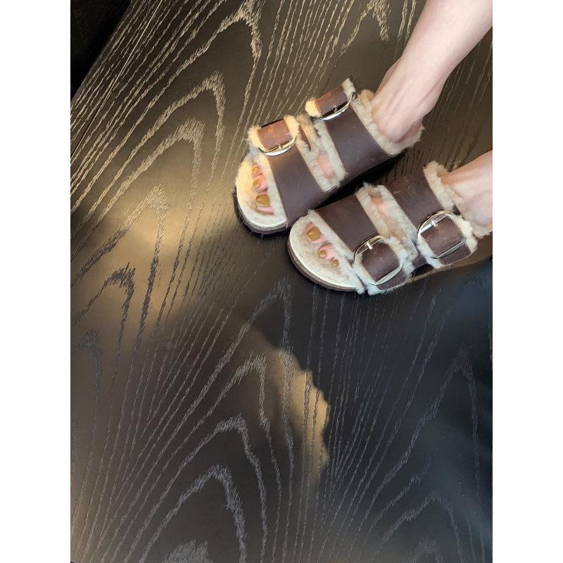 

! Туфли ретро шерстяные с двойной пряжкой плюшевые на толстой подошве пушистые тапочки женские для улицы 40