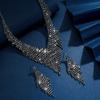 New Necklace Earrings Set Black Claw Chain Rhinestone Jewelry Exaggerated Atmosphere Bridal Wedding Dress Accessories