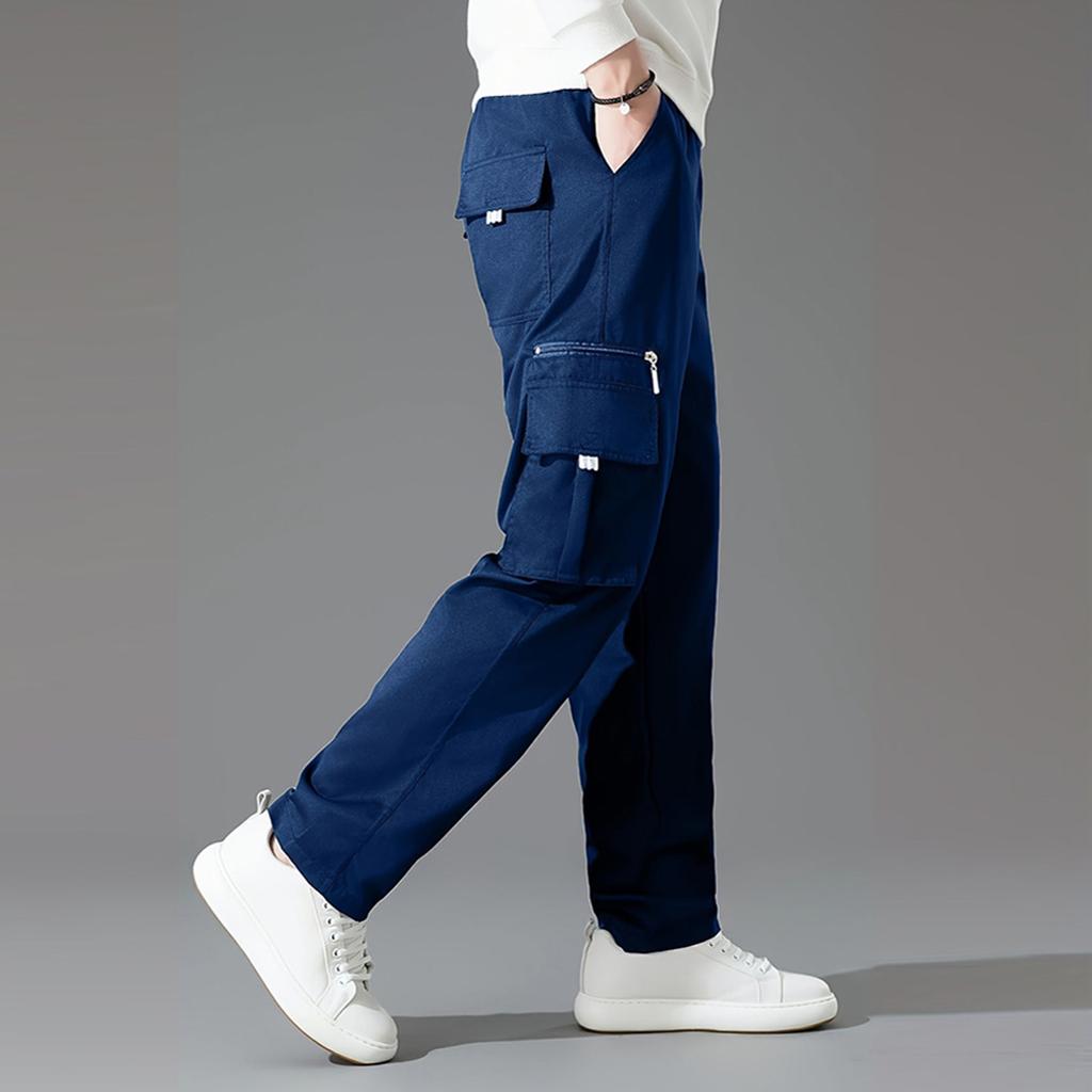 Mens Casual Cargo Pants Drawstring Elastic Waist Joggers Loose Fit Lightweight Pants with Multi Pockets