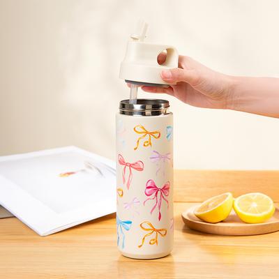 500ml Mašličkový Izolovaný Hrnek Nerezový Izolovaný Termohrnek s Víčkem se Slámkou Potištěné Mašličkové Tumblery Kávové Hrnky Svatba Party Dárek