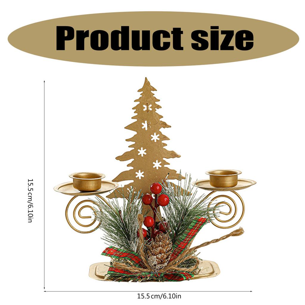Gold Metal Double Candle Stand for Christmas Celebration Pinecones Berries Iron Candlestick Centerpieces Candle Holders