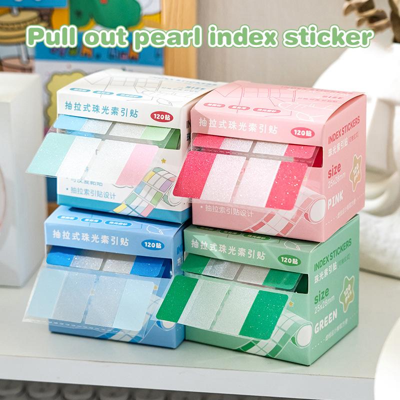 120Sheets Transparent Pearl Pearlescent Sticky Tabs Back Adhesive Writable Sticky Notes Aesthetic Stationery Blank Sticky Note