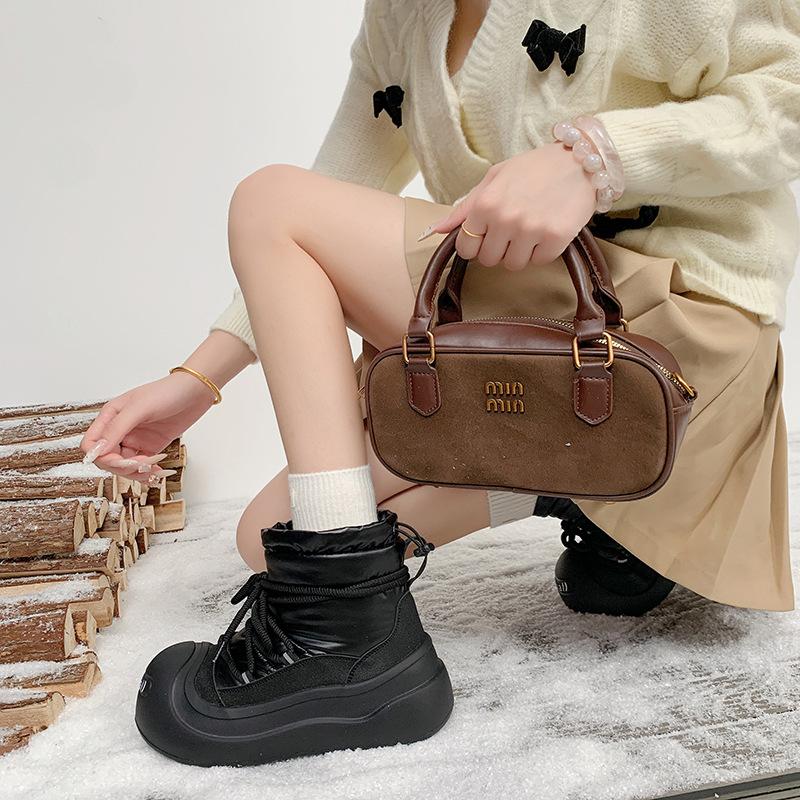 Cowhide Version Thick-soled Snow Boots Women's New Warm and Non-slip Cotton Shoes Women's Winter Velvet Thickened Short Boots