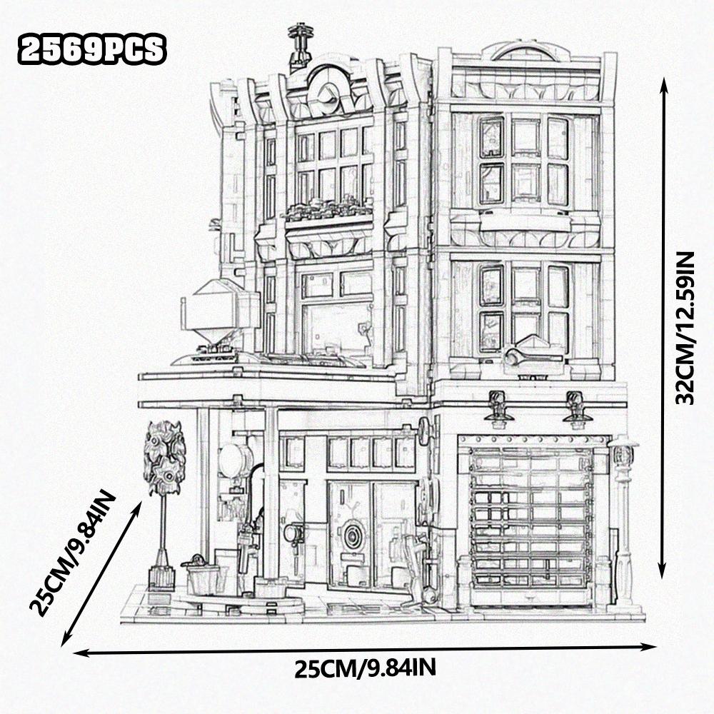 Town Hall Tudor Corner Brick Bank Cafe Corner Model Book shop Street View House Building Blocks Model Toys Jazz Club Pet Shop Dow