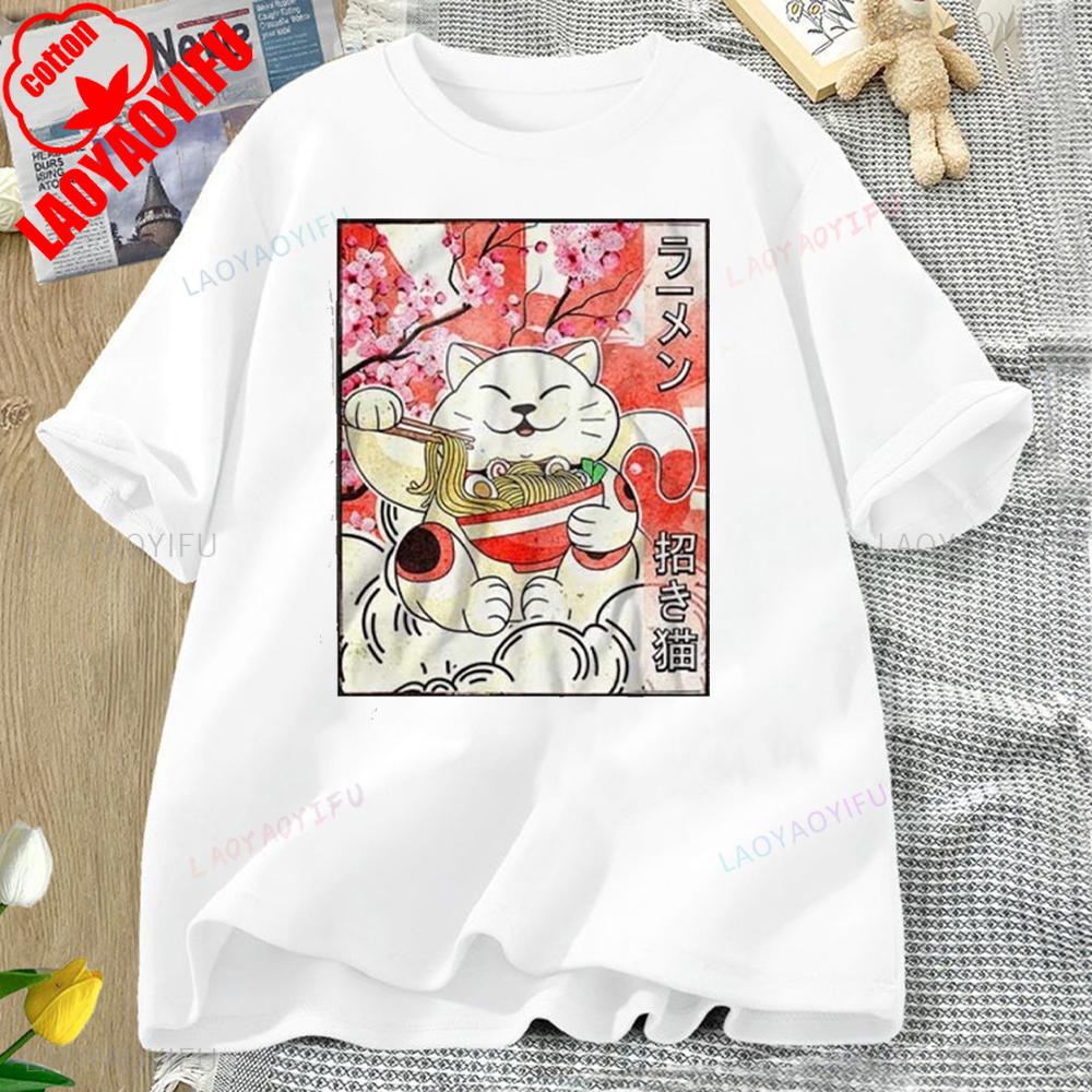 Japanese Noodles Maneki Neko Cat Ramen T Shirt Best Seller Funny Movie Gift Music Meme Top Tee High Quality Cotton Tops