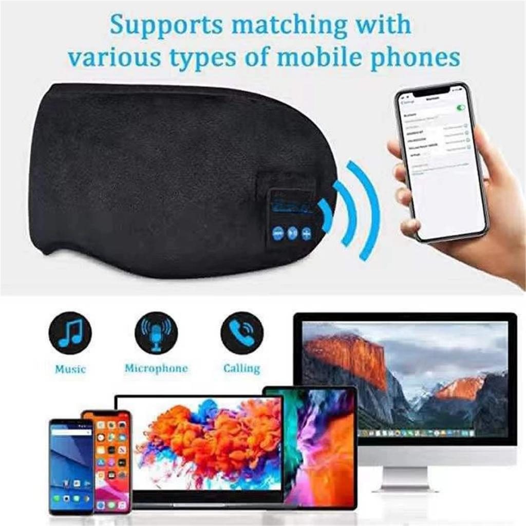 3D Bluetooth Eye Mask Headphones Smart Wireless Music Earmuffs Light Blocking Eye Protection Black