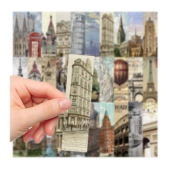 30pcs World Famous Architecture Bookmarks for Kids, Retro Building Bookmarks, Gift for Female Teachers and Students, Paper, Durable, Portable,