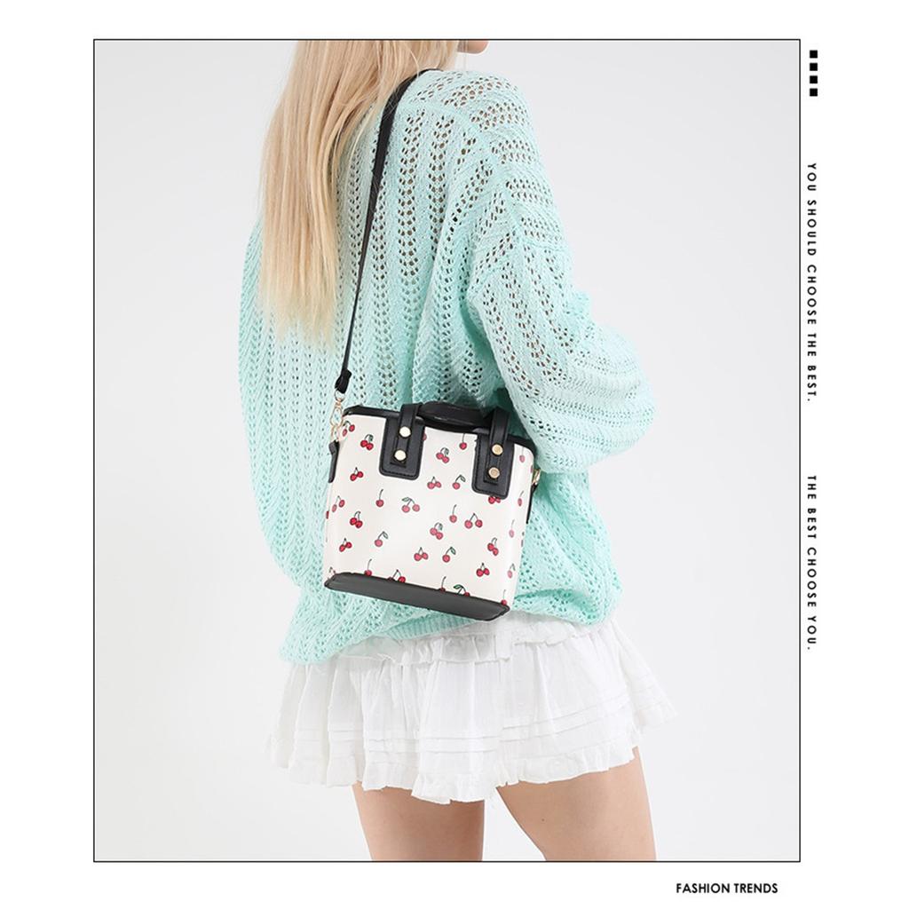 Fresh Cherry Print Fashionable Large Capacity Cute Commuter Shoulder Handbag Small Square Bag for Women
