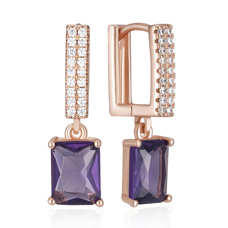 Shiny Purple Square Natural Zircon Drop Earrings For Women Fashion Rose Gold Color Vintage Party Daily Jewelry