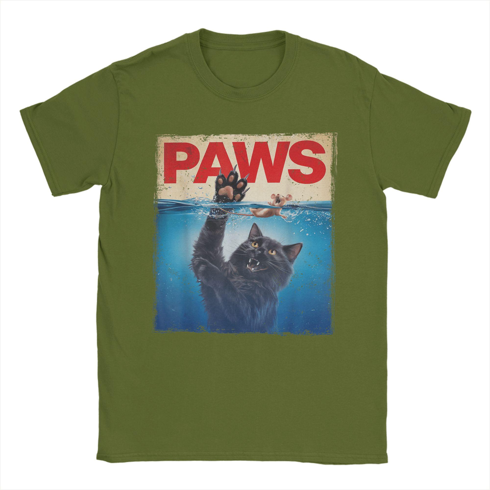 Paws Parody Black Cat Chasing a Cute Scared Mouse Top Kitten Men T Shirts  Casual Tee Shirt Short Sleeve T-Shirts Gift Clothes 4XL