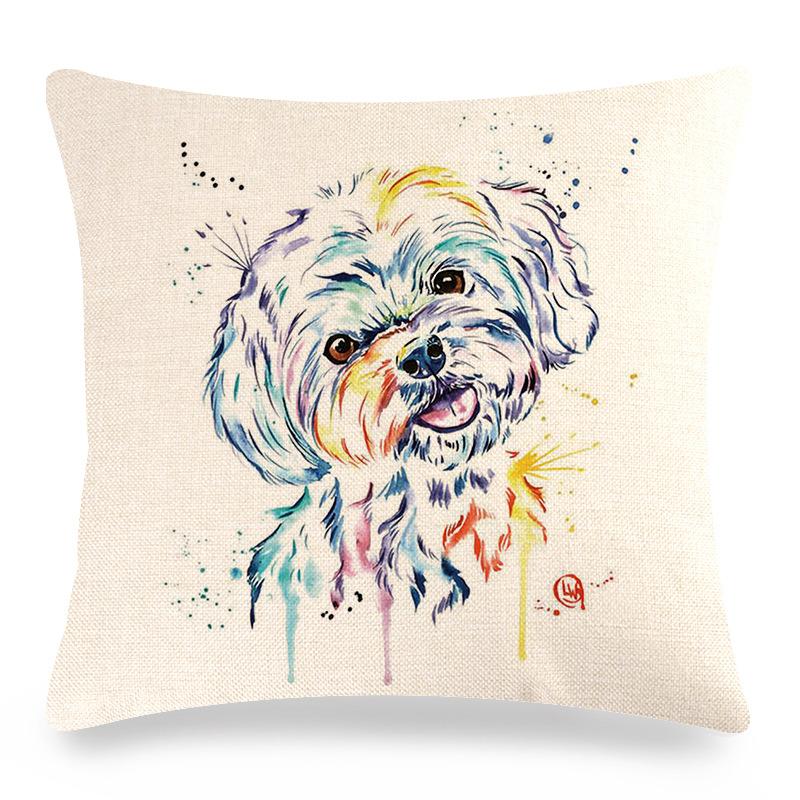 Creative Hand-Drawn Colorful Pet Dog Digital Printing Short Plush Pillow Covers For Car Sofa Office Cushion Cover Home Goods