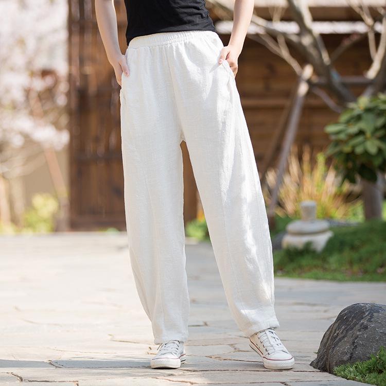 

2025 Весна-Літо Вільний Крій Рамі-Бавовна Жіночі Штани для Йоги - Піскоструминні Повсякденні Шаровари Large