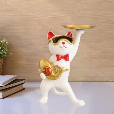 Cat Figurine Sculpture Jewelry Rings Phone Decorative Tray Counter for Dresser Living Room