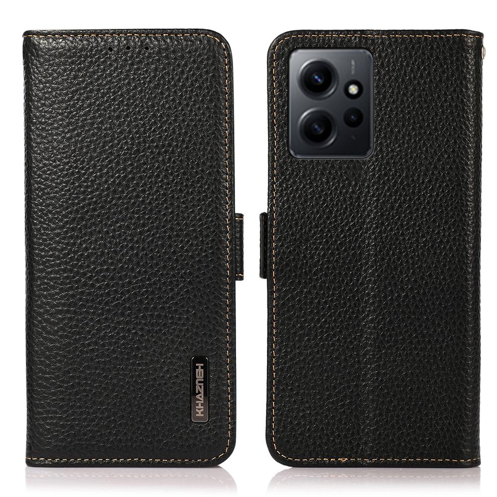 

KHAZNEH For Xiaomi Redmi Note 12 4G Genuine Leather Case RFID Blocking Stand Wallet Phone Cover Black