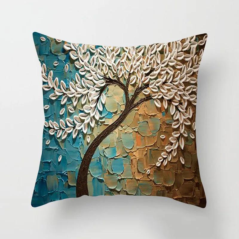 Nordic Style Oil Painting Flower Cushion Cover Polyester Sofa Throw Pillow Car Home Decoration Decorative Pillowcase 45*45Cm