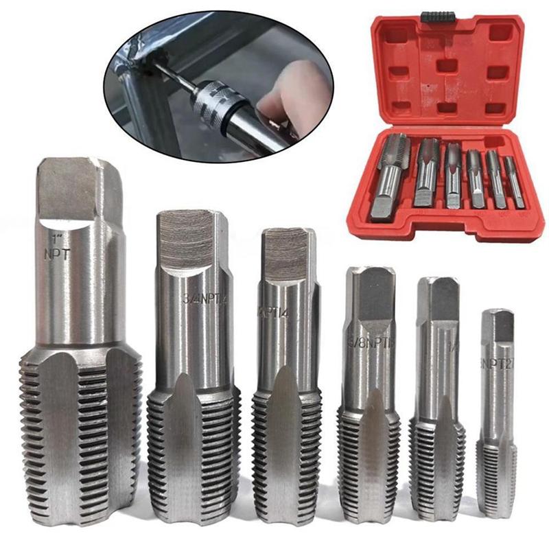 A27F-Threading Tool Kit 6 Pcs NPT Pipe Tap Set With Storage Case Thread Tapping Plumbing Equipment