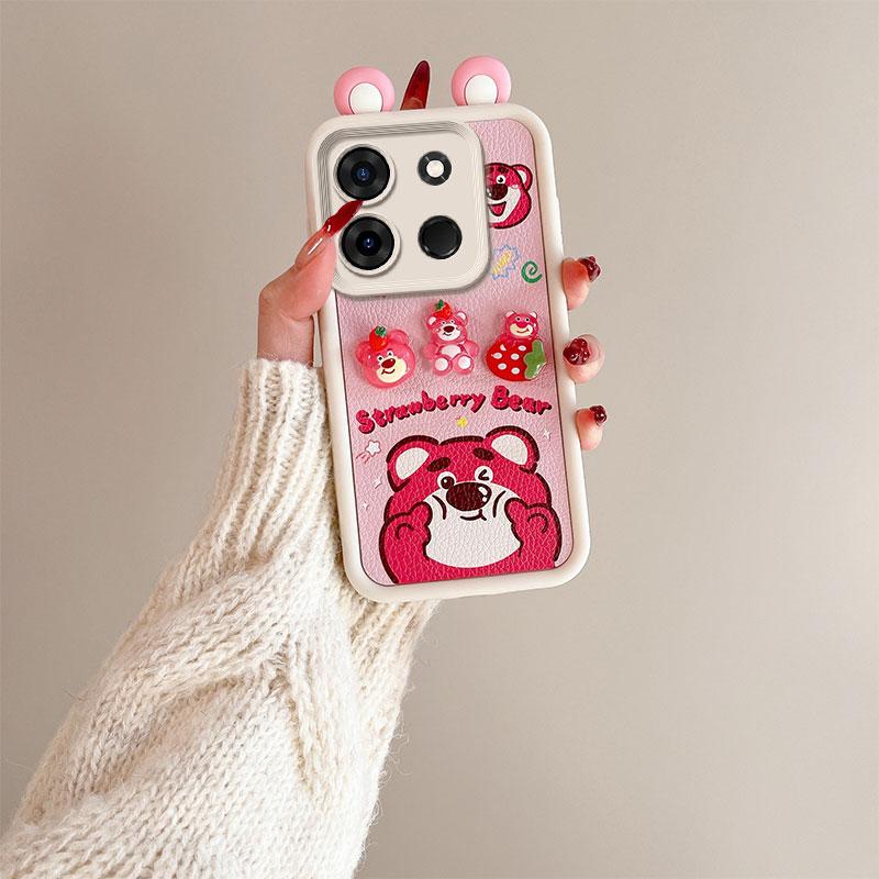 KEYSION Cute Ear 3D Cartoon Case for TECNO Spark Go 2023 Pop 7 Pro with Bracelet Silicone Shockproof Phone Cover for Infinix Smart 7