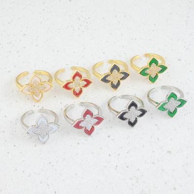 Modischer vierblättriger Kleeblattring für Damen, zarte Nische, hochwertiges Öffnungsgefühl, verstellbarer Ring, Zirkonia, leichter Luxus-Fingerring