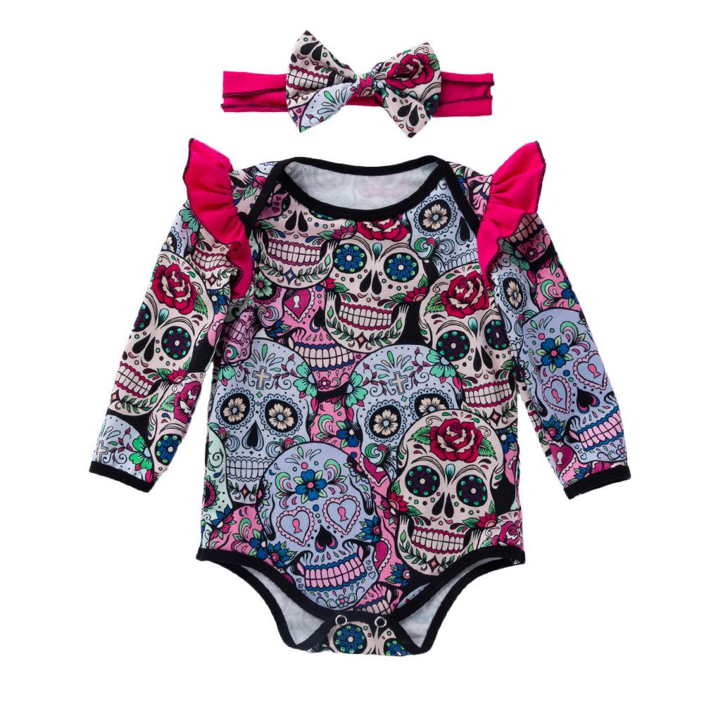 Newborn Baby Girls Long Sleeve Halloween Cartoon  Romper Jumpsuit