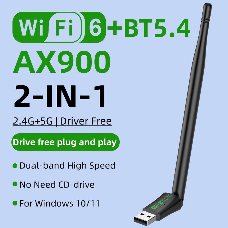 AX900 WIFI6 USB Adapter 900Mbps Bluetooth 5.4 Dual Band 2.4/5G Drive Free Network Receiver, Suitable for Computer Windows 10/11