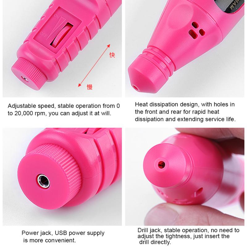 USB Electric Nail Drill Pen + Grinding Head Wheel Manicure Machine Set Gel Remover Sanding Polishing