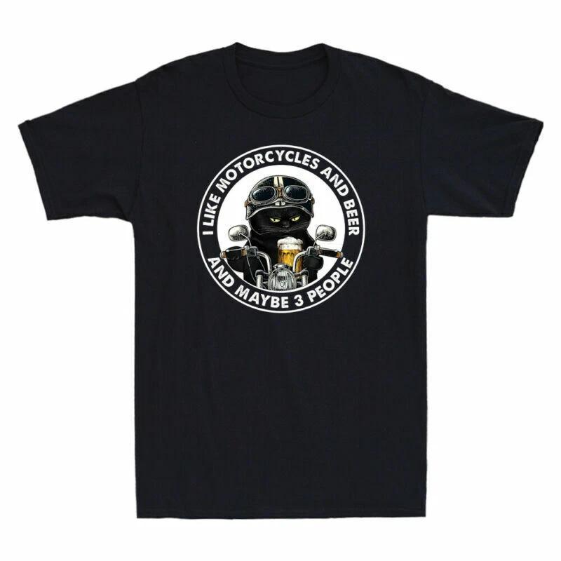 Black Cat I Like Motorcycles And Beer And Maybe 3 People Vintage Men s T-Shirt M