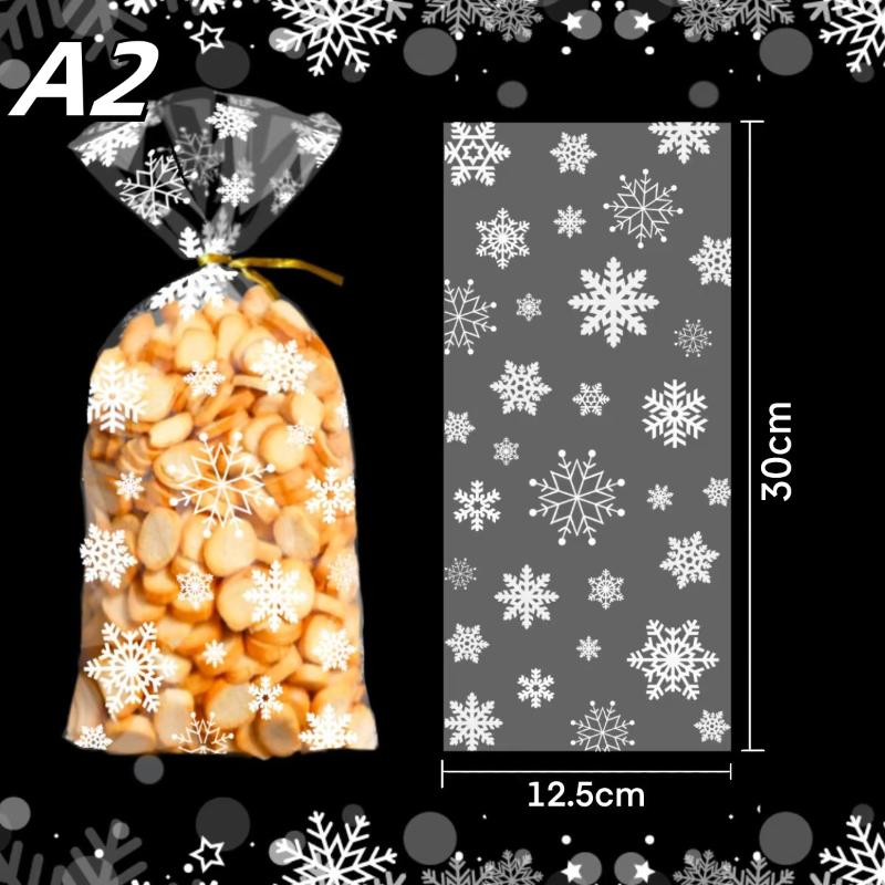 

50Pcs Xmas Cookie Packaging Bags Christmas Cellophane Party Bags Treat Candy Bag Festival Party Favor Gift With Tie as the picture