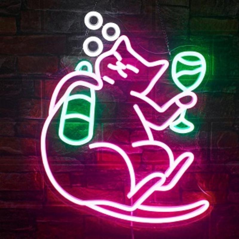 Boba Tea Neon Sign Cat Beer Neon Sign Bubble Tea Shop Sign Led Wall Decor Dimmable Room Decoration Dessert Shop Bar Club USB