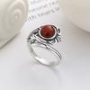 Adjustable Open Ring With Retro Motif Copper Band Inlaid Red Agate Women Men Vintage Ethnic Style Jewelry