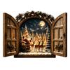 Indoor Christmas Home Decor Santa Claus Window Light, 3D Lighted Wall Decor, Warm LED Reindeer Snowy White Festive Lighting Village Scene, USB Powered