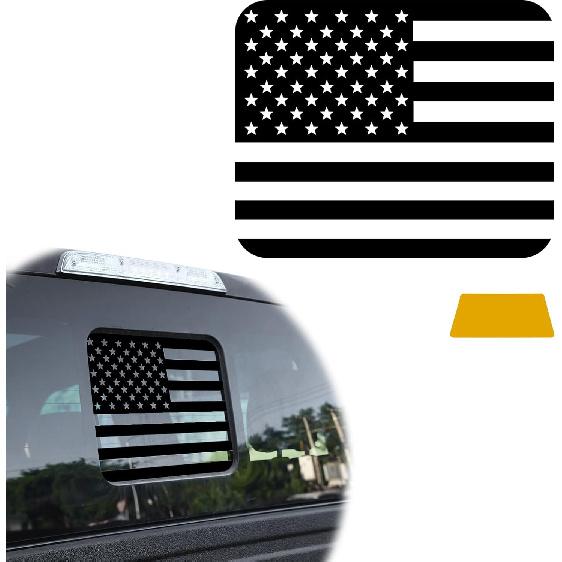 Back Sliding Window n US Flag Vinyl Decal, Auto Styling Compatible with Ford F150 F250 F350 2015  , Rear Middle Window n Flag Decal (Black Line) чёрный