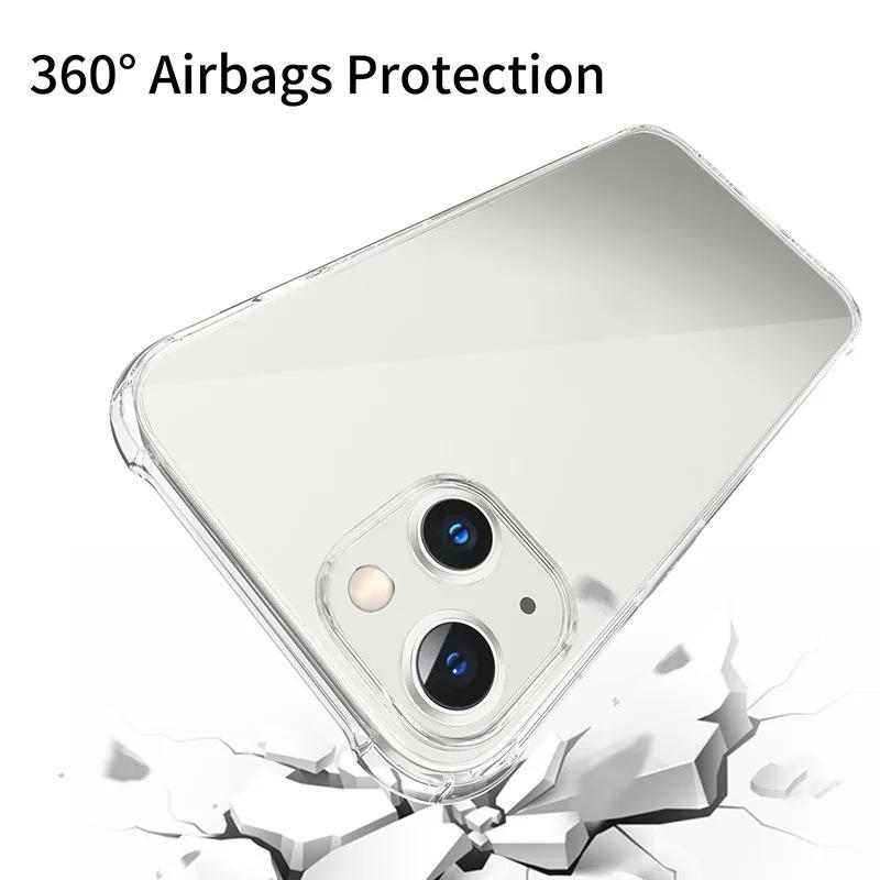 TPU Shockproof Phone Case For iPhone 15 14 Plus 13 12 Mini 11 Pro Max 7 8 Plus X XR XS Max Clear Soft Lens Protective Back Cover