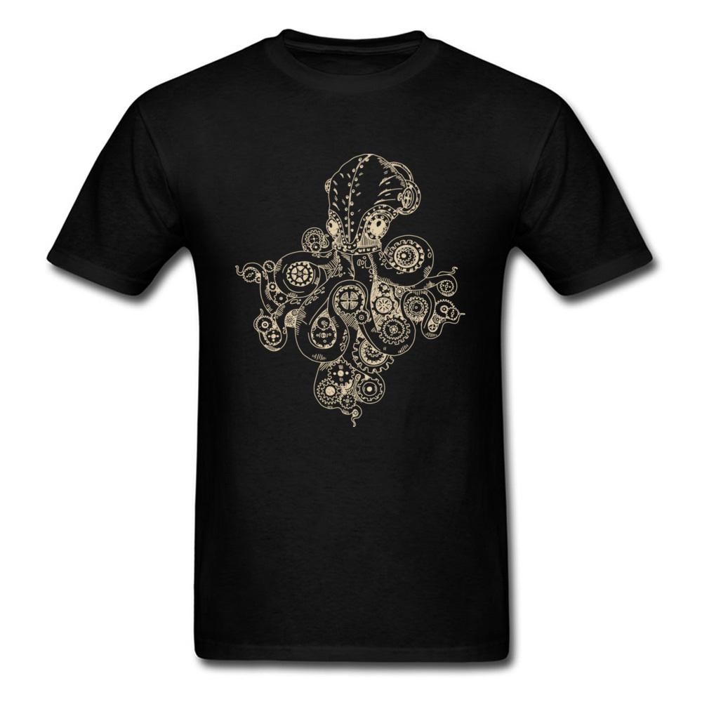 Steampunk Octopus T Shirt Unisex Top Tshirts Classic Black Tshirt Summer Fall Short Sleeve Crew Neck Cotton Fabric Tops Tees Chic