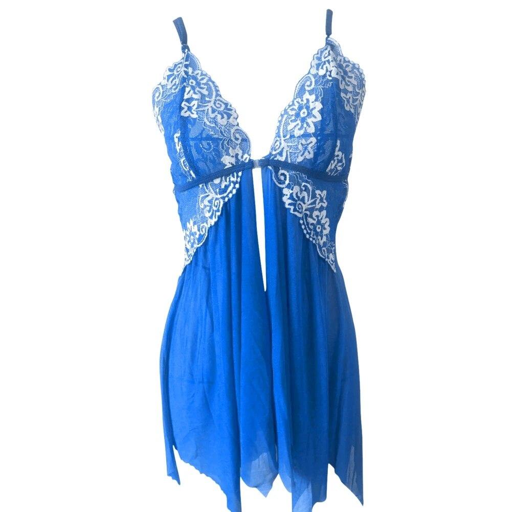 Lingerie for Women Front Closure Babydoll Lace Chemise V Neck Mesh Sleepwear Boudoir Nighty Strappy Sleepshirt with G-string
