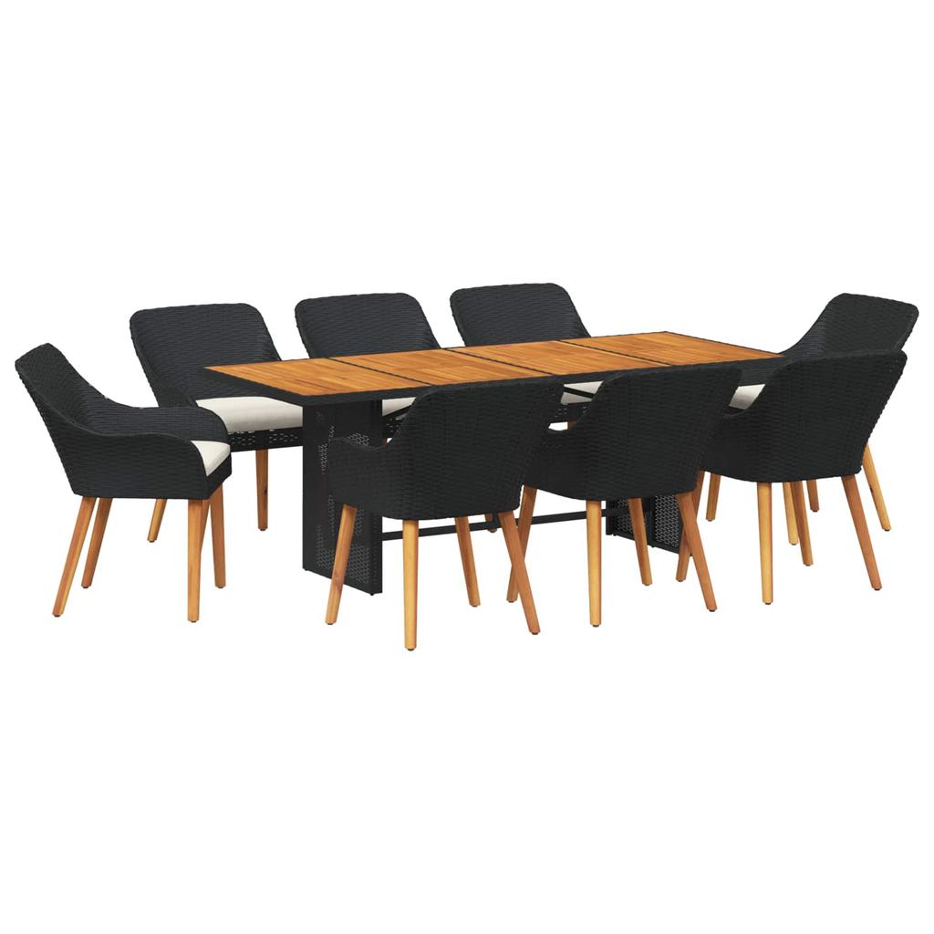 Garden Dining Set with Cushions 9 Pcs Black Poly Rattan