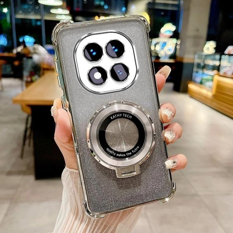 Note14pro Luxury Plating Holder Case On For Xiaomi Redmi Note 14 Pro Plus 14pro Shockproof Protect Silicone Stand Cover Poco X7