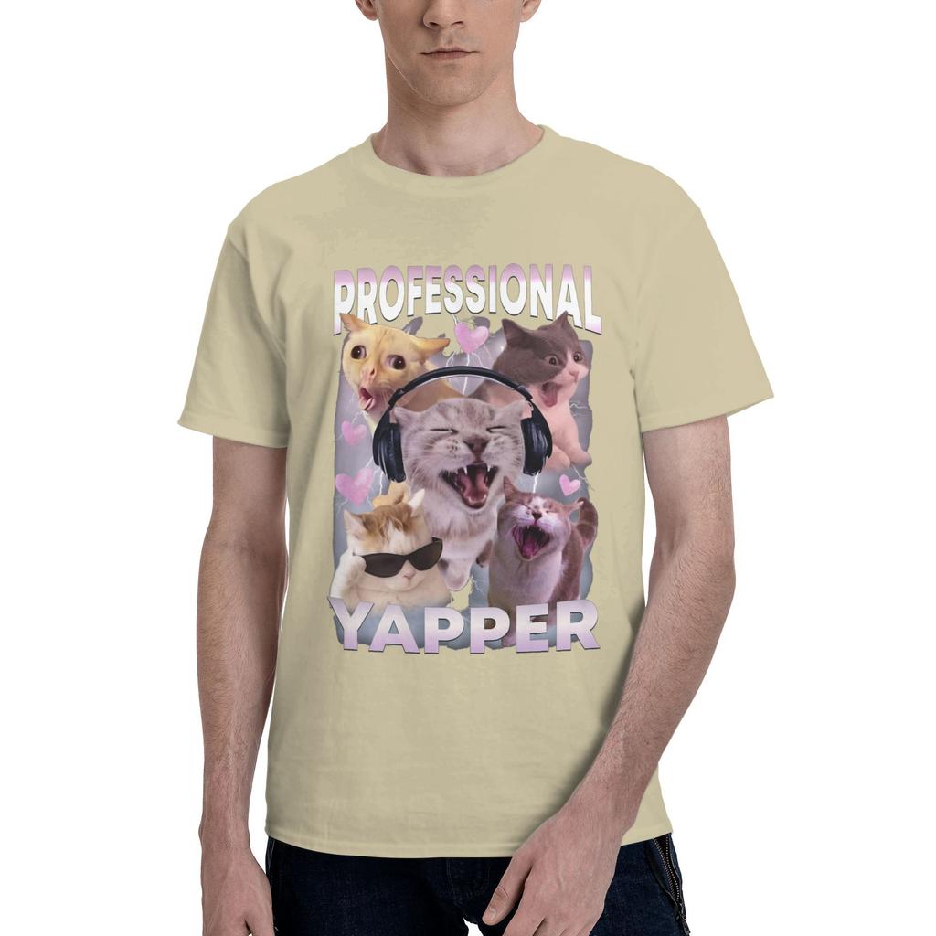 Cat Professional Yapper Funny Meme T Shirt Men 100% Cotton Fashion for Male T-Shirt O Neck  Tees Short Sleeve Clothing Birthday