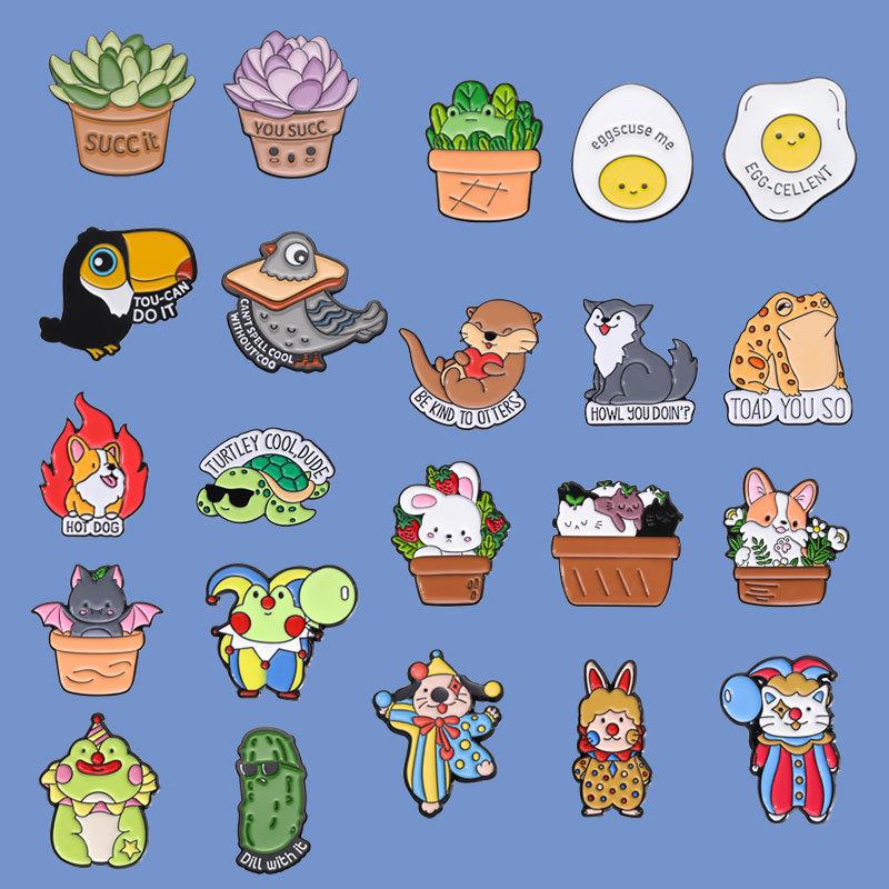 Creative Animal & Plant Brooch Set – Cute Metal Badge Collection