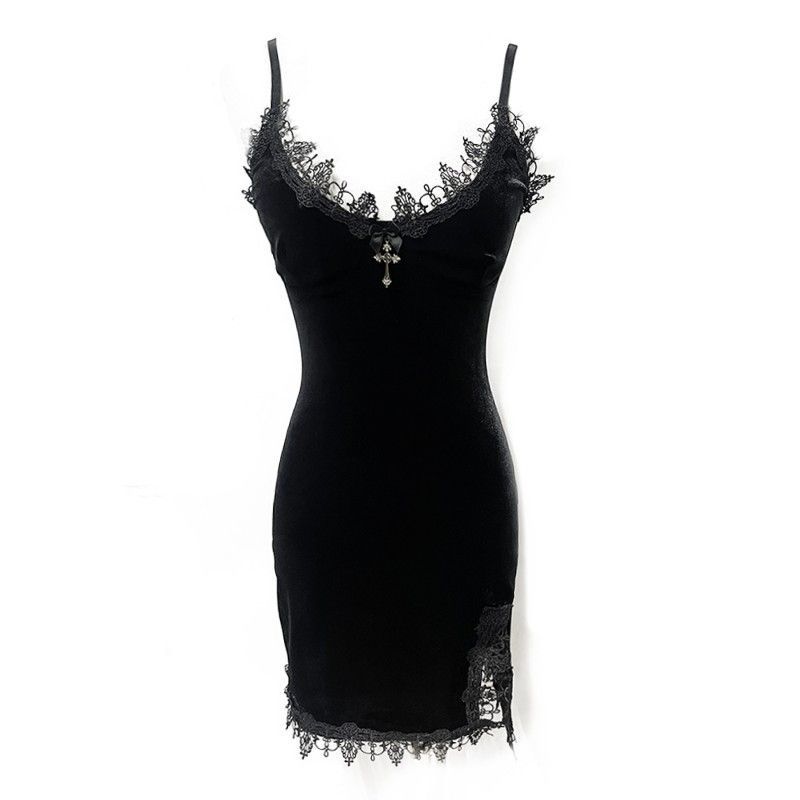 American Temperament Sexy Suspender Velvet Dress Women's Clothing Summer Spice Girl Slim and Thin Bottom Hip Skirt