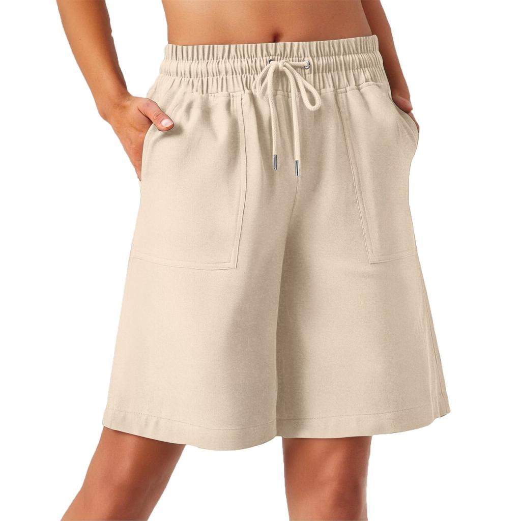 Damskie szorty lniane Szorty lniane na co dzień Wysoki stan Wygodne letnie szorty z kieszeniami