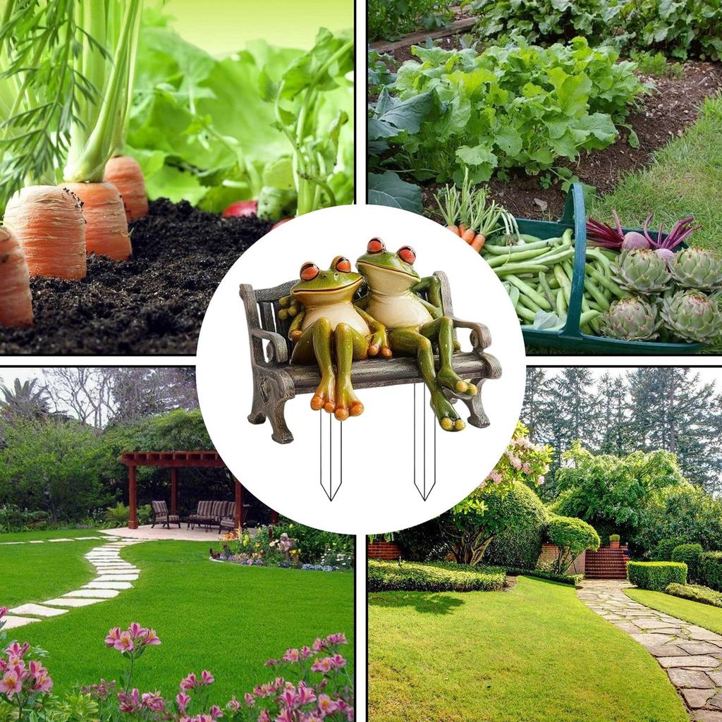 Frog Couple Bench Sculpture 2D Flat Acrylic Statues Figurines Ornaments for Home Porch Backyard Outside Bookshelf Decor