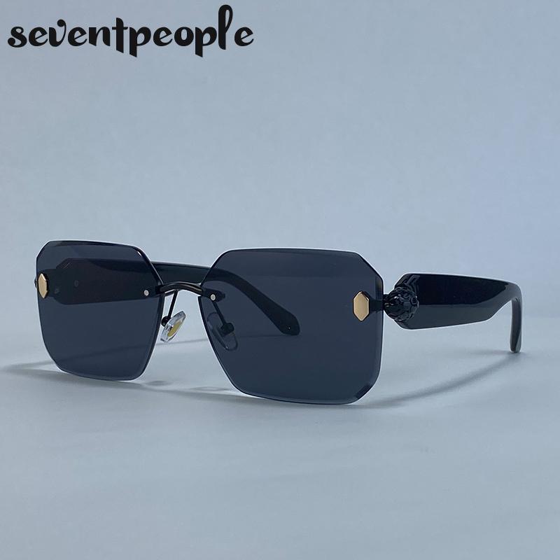 Oversized Rimless Square Sunglasses Women  Luxury Brand Trendy Punk Frameless Sun Glasses For Ladies Vintage Outdoor Shades