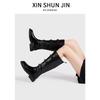 Retro Belt Buckle Knee Boots Women's New All-cowhide Wide Tube Western Knight Boots Brown Boots Tide