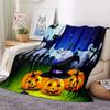 Halloween Bat Pumpkin Lantern Print Flannel Blanket Soft Warm Lightweight Cozy Fluffy Throw Blanket for Boys Girls Festival Gift